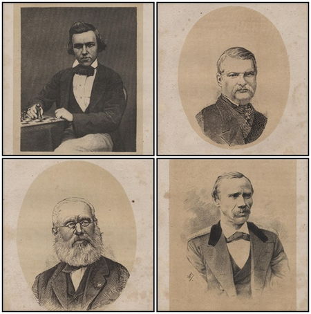 Paul Morphy (top left), Carl Jaenisch (top right), Alexander Petrov(bottom left), Dmitry Klark (bottom right)