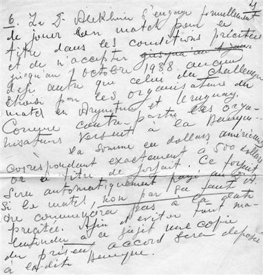 Part of the rules for the possible re-match drafted by Alekhine for FADA