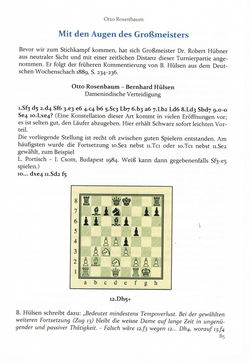 GM Dr. Robert Hübner: Analyse der Partie Rosenbaum-Hülsen, S. 85-95; hier: S. 85.
