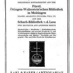 Auktion Schach-Bibliothek v. d. Lasa